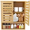 HazLope Armadio in bambù, mobile portaoggetti da bagno a parete con 3 livelli e ante magnetiche, armadio sospeso per WC cucina, design moderno, salvaspazio, 58 x 20 x 66 cm