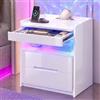 Vlsrka Comodino RGB con illuminazione Cielo Stellato, Cassetto Nascosto | Comodini bianchi con illuminazione regolabile, sensore di movimento, porte USB Type-C, 2 prese di corrente, camera da letto