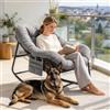 Fiutazge Sedia a Dondolo Grande,Poltrona a Dondolo Imbottita,Grigio | Sedia da Esterno in Rattan,Poltrona Relax, da Esterno,Interno,Balcone,Soggiorno,Letto, Giardino,Max 180kg
