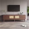 Merax Mobile TV da 180 cm, effetto legno scuro, con ante in rattan, 4 cassetti, gestione dei cavi, cerniere idrauliche, per TV fino a 80 pollici, moderno mobile basso per soggiorno