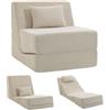 HOMCOM Divano Letto 3 in 1 con Schienale e Cuscino, Senza Montaggio | Poltrona Letto Convertibile in Ciniglia, Chaise Longue Portatile per Soggiorno, Camera, Ufficio e Monolocale, Beige
