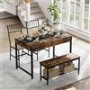 Garvee Set sala da pranzo 4 posti con panca e 2 sedie, tavolo cucina rettangolare salvaspazio in stile farmhouse, con ripiano e 2 cassetti contenitore - Colore: Classico