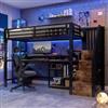 Lekvvied Letto a soppalco 90x200cm con scala armadio,USB,striscia LED e cassetti,metallo letto a castello con vani portaoggetti,ferro letto singolo,letti per ragazzi e ado,senza materasso,A-Nero