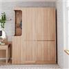 NAWUZHENG Armadio extra large, 140 x 40 x 170 cm, con cassetti e vani, area appendiabiti aperta con vano portaoggetti, colore legno (sul lato sinistro), legno naturale