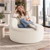 Kuczn Pouf da divano, divano in morbida ciniglia, rotondo, per relax, beige-1 | Boneless - Divano con funzione letto e cuscino, poltrona singola, seduta profonda, per soggiorno, camera da letto e angolo
