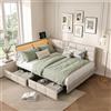 RXMORI Divano Letto in Lino 140x200cm, Fresco Naturale,con 2 cassetti | Lino anticaldo, cassetti ruote, rete a doghe, presa UE+LED,Beige,per adulti/ragazzi in camera/soggiorno. (Nessun materasso)