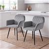 GOKHOMX Set di 2 sedie da pranzo in velluto con schienale e braccioli, sedie da cucina ergonomiche con gambe in metallo, poltrone da pranzo per cucina, soggiorno, ristorante, ufficio, grigio