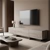 [en.casa] Mobile Porta TV a 3 Ante Effetto Rovere, Grigio 194x31x37 cm | Credenza Bassa con 3 Scomparti Vani, a Ribalta, Supporto Televisore, Stand Multimediale, Soggiorno, Studio, Living