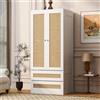 Fiednoy Armadio bianco con ante ispirate al rattan | Armadio alto con 2 ante e cassetti, armadio versatile per camera da letto, soggiorno e spogliatoio