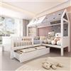 Easexcy Letto per bambini in legno a forma di casa, letto singolo, multifunzionale, con tenda e cuscini, cassetti inferiori, senza materasso, 90 x 200 cm, colore bianco