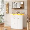SUKY Set appendiabiti da corridoio, 3 pezzi, con specchio, ripiano per cappelli e scarpiera, 4 ganci appendiabiti, colore naturale e bianco, dimensioni 105 x 25 x 151,5 cm