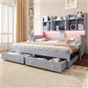 Henjda Letto da giorno in legno, 90 x 190 cm, con LED, USB, cassetti, ripiani, armadi, letto estraibile, divano letto in legno, letto per gli ospiti, con rete a doghe, senza materasso