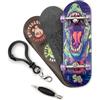 SPITBOARDS 32 x 96 mm Fingerboard Complete Wood Set-Up Assembled, 5 strati, Silver Trucks with Bushings and Nuts, Transparent CNC Bearing Wheels, Lasered Foam Grip Tape Green T-Rex