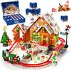 HOGOKIDS Calendario dell'avvento a forma di casa di pan di zenzero, set da | Conto alla rovescia di Natale per 24 giorni con 24 scatole singole, trenino di Natale, decorazione natalizia