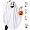VorErgyllic Set di mantello da fantasma bianco per Halloween, per bambini, con borsa a | 3 pezzi Sorriso e Boo Ghost Costume per Halloween Spooky Trick-or-Treating costume, giochi asilo nido.
