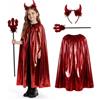 WIKOGDFE Costume di Halloween per bambini, 3 pezzi, set da diavolo con mantello, corna e tridente rosso