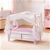 ROBUD Letto a baldacchino in legno per bambole da 45,7 cm, giocattolo per | Lettino per bambole con biancheria da letto e cassetti portaoggetti, mobili per bambole per bambine, rosa e bianco