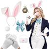 Orizizhic 6Pcs Halloween Coniglio Bianco Accessori Costume Set Bunny Costume Per | Cerchietto con orecchie da coniglio, coda, orologio, papillon, maschera da coniglio, guanti bianchi, costume di Halloween per