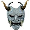 NASSMOSSE Maschera Oni, Maschera Samurai a pieno facciale spaventosa con zanne e corno di bue, Diavolo horror 11x9, 5 con fascia elastica per Halloween, ballo in, oggetti di scena cosplay