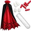 TENGMEIHUIO 5pcs Costume da gotico Include un mantello gotico a doppio strato con colletto alto dentiera e sangue finto Adatto per feste di Halloween e balli in maschera