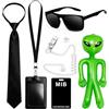 KATELUO Agente Costume Accessori per Costume da Agente, Servizio Segreto Costume | Accessori per Costume da Spia con Occhiali da Sole Cravatta Tie Earpiece ID Card Holder Carta d'Identità e Alieno Gonfiabile