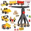 TOSUTO Gru giocattolo per bambini dai 3 anni, giocattolo in legno, giocattolo magnetico con gru, escavatore, carrello, rullo stradale, cartello stradale, regalo 3, 4, 5 anni