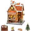 Fsolis Christmas Gingerbread Cottage DIY Book Nook Kit | Crea una panetteria di pan di zenzero illuminata con torte, dolci, neve simile a glassa e dettagli festivi per un display