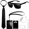 KATELUO Agente Costume Accessori per Costume da Agente, Servizio Segreto Costume | Accessori per Costume da Spia con Occhiali da Sole, Cravatta, Tie, Earpiece, ID Card Holder e Carta d'Identità per Cosplay