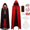 OPEIXSAYKOC Costume da Vampiro di Halloween per Bambini,Costume Vampira | Mantello Cappuccio Nero Rosso/Vestito Lungo Gotico,Set costume da vampiro,per Halloween Carnevale Feste a Tema Vampiro