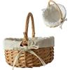 Dranng Cestino In Vimini Da Picnic Con Manico, Cesto Rotondo In Salice, Cesto Di Frutta E Fiori, 20X11X17CM, Beige