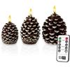 Meisterhome Set di 3 candele a LED, senza fiamma, in vera cera con timer e telecomando, funzionamento a batteria, luce bianca calda, decorazione autunnale e Natale