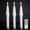 Fanna Set di 3 Candele a LED Bianche in Vera Cera con Telecomando, Candele Coniche a Batteria con Timer per Halloween, Casa Infestata e Decorazioni Spettrali, Uso Interno - H 25cm