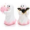 Huanmin Set di 2 statuette di fantasmi per Halloween (con pipistrello e zucca), Decorazione d'interni, Statuette decorative di fantasmi in ceramica per tavoli, scaffali, caminetti e feste di Halloween