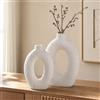 LE TAUCI Vaso in Ceramica Set da 2, 26 + 21,5 cm Vasi da Fiori Donut Cavi Color Crema, Decorativi in Stile Nordico Boho per Soggiorno, Tavolo, Mensola, Camino, Bianco Puntinato