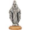 SHALOM - Statua Madonna Miracolosa In Metallo Argentato E Base In Legno D'ulivo. Altezza 6,5 Cm
