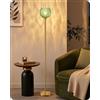 EDISHINE Lampada da Terra Soggiorno, Vetro Verde Menta, LED 2700 K | Struttura in Metallo Dorato, Attacco E27, Interruttore a Pedale, Lampada Vintage per Camera da Letto e Lettura, 160 cm