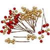 Lorigun 20 Pezzi Bacche Artificiali, Picks Artificiali Bacche Agrifoglio Decorazioni per L'Albero Natale, Steli Bacche Natale per Fai da Te Corona di Porte Oro Rosso Rami Bacche Finte Decorazione