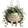 Yuqilin Resina Vaso fiori Beige per Decorazione Vegetale (Altalena) | Corda Canapa Appendere Vaso con Foro Drenaggio Vasi per Piante da Interno per Davanzali Sospesi Coltivazione Piante