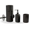 Generico Set Bagno 3 Pezzi VISO Nero Opaco in Ceramica - Porta Scopino, Dispenser Sapone e Porta Spazzolini con Viso in Rilievo - Set Accessori Bagno Moderno di Design