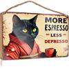 OGBD Insegne per cucina More Espresso, Less Depresso cartello in legno divertente decorazione per camera da letto retrò (15 x 28 cm)