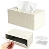 VIQIHEOE Scatola porta fazzoletti in pelle PU con coperchio magnetico per fazzoletti in pelle 25 x 14 x 10,8 cm, per bagno, soggiorno, camera da letto, beige a righe