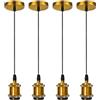 CRENDOF Lampadario a sospensione E27, 4 pezzi, portalampada in metallo, con supporto da soffitto con cavo, altezza regolabile da 100 cm, cavo in tessuto per stile industriale, cucina, bar e soggiorno (oro