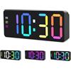 KWANWA Sveglia digitale RGB, batteria di riserva, alimentazione a corrente | Spina, ampio display a LED, 3 livelli di luminosità, funzione snooze, adattatore incluso, 12/24 ore, 3 batterie AA non