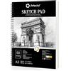 Artecho Sketchbook A3, 50 fogli, 200 g/m², album da disegno a spirale | Per illustrazioni, ritratti e schizzi; utile per esercizi, studi e progetti artistici, da principianti a professionisti