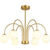 damastoreitalia Lampadario Dorato Satinato con 6 Sfere in Plastica attacco G9, Plafoniera Moderna con Diffusori Opalini, Lampada da Soffitto per Soggiorno Camera Sala da Pranzo Design Elegante, Lampadine non incluse