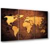 Visario Quadro su tela 3 pezzi XXL 150x90 cm 1162 - Mappa del mondo color seppia - Continenti su marrone strutturato - Set da parete 50x90 cm cad. già montato su telaio in legno