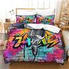 ZHUICHENG microfono Set Copripiumino Con Stampa 3D Stampa Set Di Biancheria Da Letto Con Copriletto in Microfibra graffiti di strada Copripiumino Soft Chic 3 Pezzi Per Adulti E Ragazzi singolo（140x200cm）