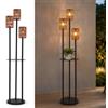 Stepeak Lampada da Terra Solare per Esterni, Resistente alle intemperie con Ripiano | Lampada da Tavolo da Esterno a 3 Luci con Ripiano per Piante, Giardino, Terrazza e Balcone, Lampada da Terra LED Senza Fili