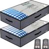 wiksite Scatola portaoggetti sotto il letto, 2 pezzi, con coperchio trasparente, altezza 18 cm, 90 l, durevole, 3 maniglie e 2 cerniere, pieghevole, per riporre vestiti e organizzazione, grigio scuro