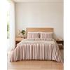BELLA VITA Parure Copripiumino Matrimoniale 100% Cotone, Sacco 200x250 cm con 2 Federe 50x80 cm, Set 3 Pezzi a Righe - Marrone e Ruggine